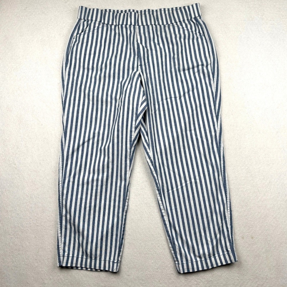 Lands' End Pants Womens 10P Petite Linen Blend Blue White Stripe Cropped